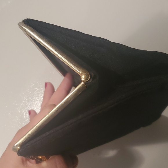 Vintage Black Clutch with Rose Clasp - Picture 5 of 7